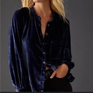 Elegant Navy Velvet Women's Anthropology Top